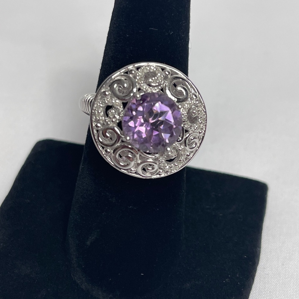 VTG Sterling Silver w/ Amethyst solitaire Sz 9.5.